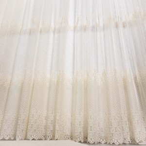 Perdea cu broderie tip banuti - 600cm x 232cm, Tiv lat pt. bara , Ivoire
