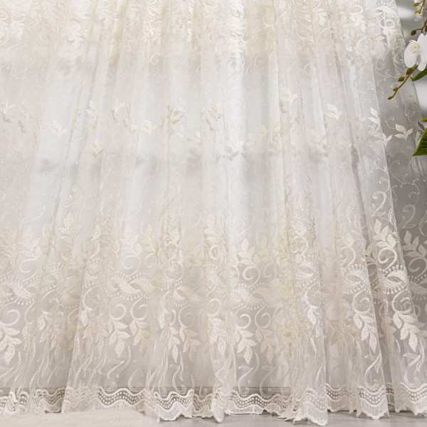 Perdea cu broderie tip frunzulite - 600cm x 232cm , tiv lat ,  Ivoire [1]