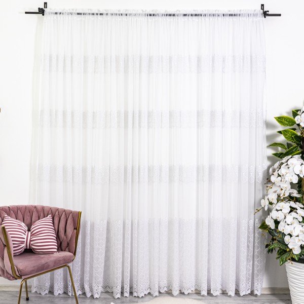Perdea cu broderie eleganta - 5m latime x 2.32m inaltime x tiv lat, Alb [1]