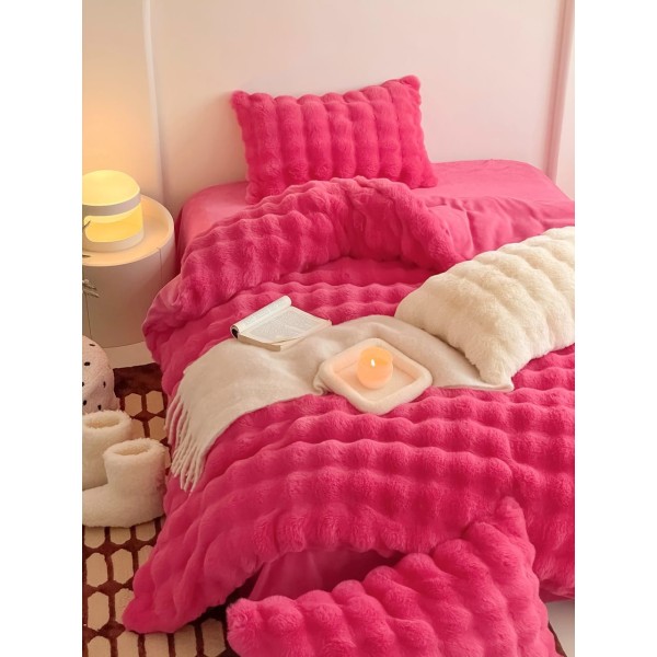 Cearsaf cocolino pat dublu + 2 fete perna ExtraPufoase, din Blanita artificiala de Iepure, Fuchsia [1]