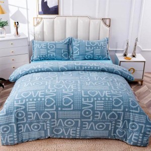 Lenjerie pentru pat dublu pufoasa CoCoLiNo, tip tricotaj, 4 piese, Albastru