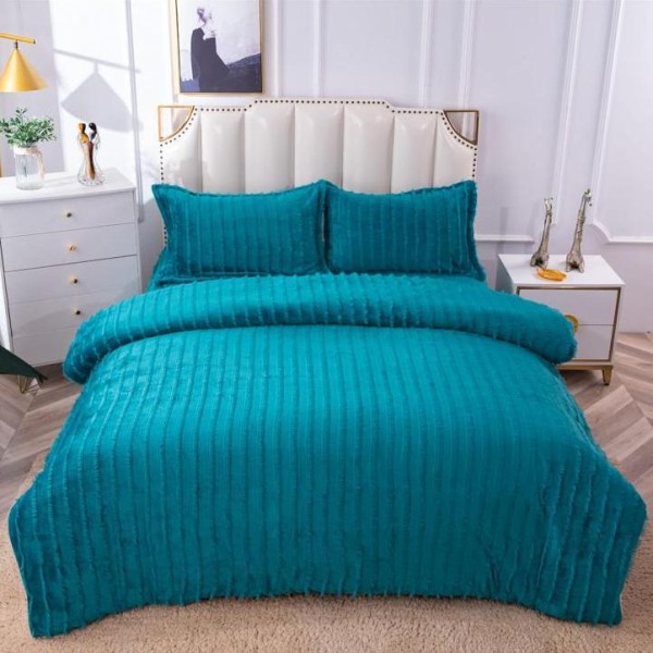 Lenjerie pentru pat dublu pufoasa CoCoLiNo, cu smocuri, 4 piese, Turquoise [1]