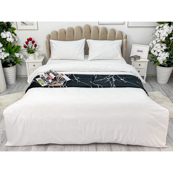Lenjerie HoReCa, pat dublu, Damasc Satinat Deluxe, 4 piese, cu ELASTIC, CumparaMisim, Alb [1]