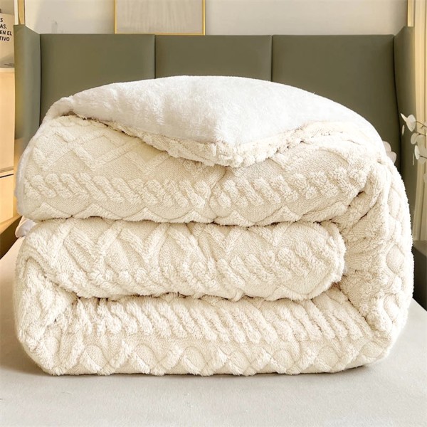 Pilota CoCoLiNo Sherpa tip Tricotaj cu blanita, matlasata, 200x230cm, crem [1]