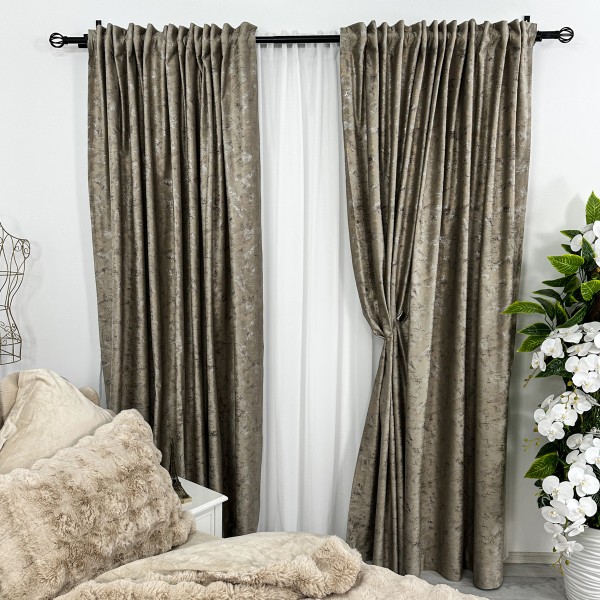 Set 2 Draperii Catifea cu insertii metalizate - 200cm x 232cm, Rejansa pt. bara , Grej - V4 [1]