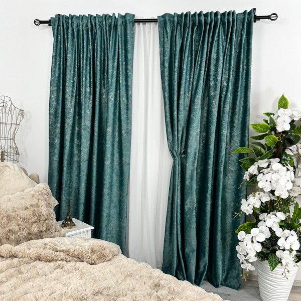 Set 2 Draperii Catifea cu insertii metalizate 200cm x 232cm,Rejansa pt. bara , Bleu Aqua - V9 [1]
