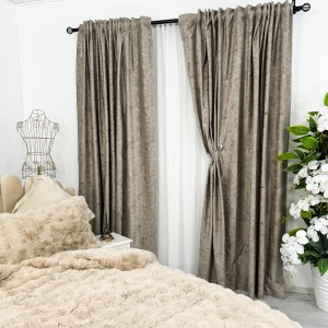 Set 2 Draperii Catifea cu insertii metalizate, Cappuccino, 140cm latime x 260cm inaltime, cu tiv lat pt bara
