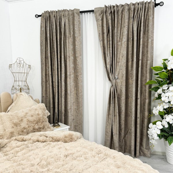 Set 2 Draperii Catifea cu insertii metalizate, Cappuccino, 140cm latime x 260cm inaltime, cu tiv lat pt bara [1]