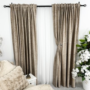 Set 2 Draperii Catifea cu insertii metalizate, Bej inchis - V3, 140cm latime x 260cm inaltime, cu tiv lat pt bara Set 2 Draperii Catifea cu insertii metalizate, Bej inchis - V3, 140cm latime x 260cm inaltime, cu tiv lat pt bara