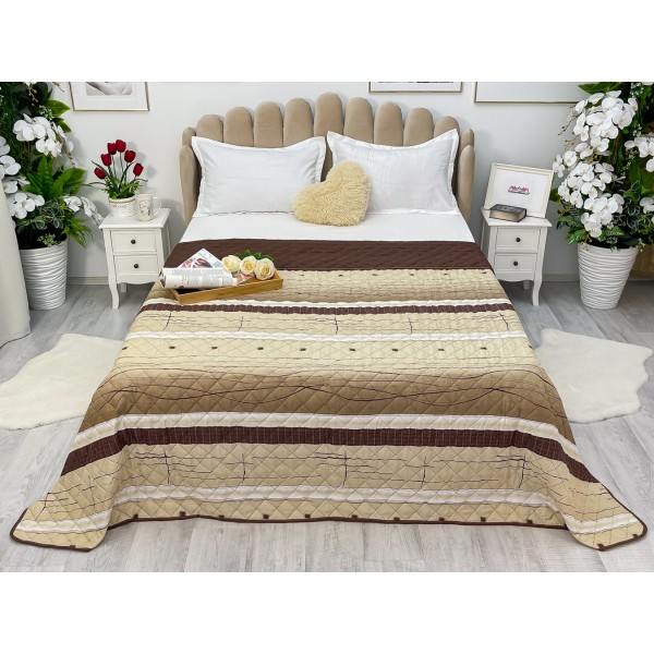 Cuvertura matlasata cu doua fete pentru pat dublu , 210x210, Bej-Maro, model clasic [1]