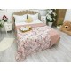 Cuvertura matlasata cu doua fete pentru pat dublu , 210x210, Roz pudra, flori
