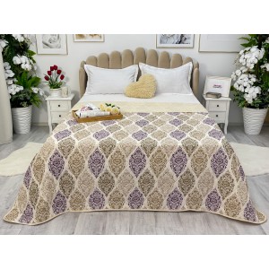 Cuvertura matlasata cu doua fete pentru pat dublu , 210x210, Auriu-Mov, oriental