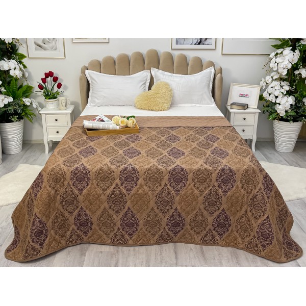 Cuvertura matlasata cu doua fete pentru pat dublu , 210x210, Maro, oriental [1]