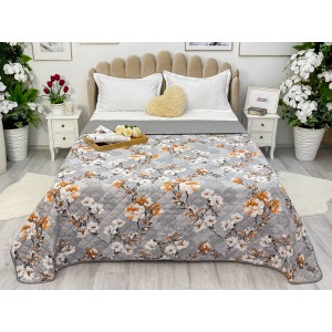 Cuvertura matlasata cu doua fete pentru pat dublu , 210x210, Gri, flori