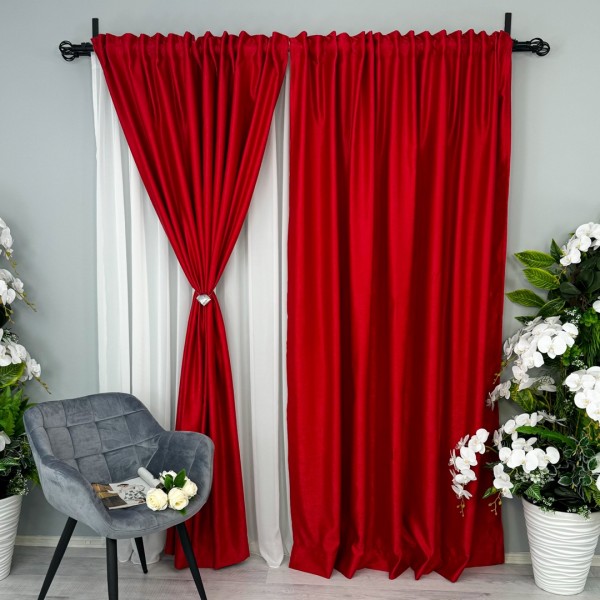 Set 2 Draperii Soft Touch, Rosu, 200cm x 232cm , Rejansa pentru bara [1]