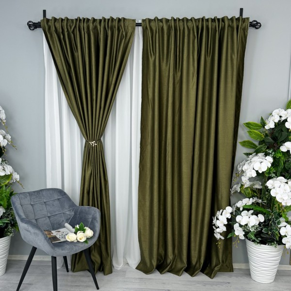 Draperie Soft Touch, cu Aspect Fin și Tenta Satinată, 140cm latime x 260cm înălțime, cu TIV LAT, Verde Kaki [1]