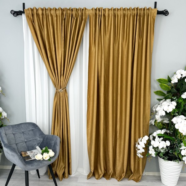 Draperie Soft Touch, cu Aspect Fin și Tenta Satinată, 140cm latime x 260cm înălțime, cu TIV LAT, Bej Gold [1]