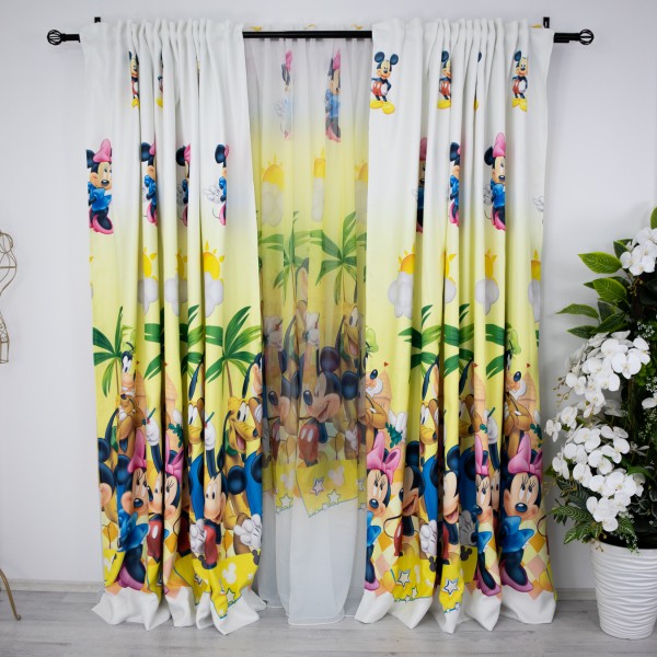 Set 2 bucati Draperie Satinata pentru copii, Mickey si Minnie, 1.5m latime x 1.85m inaltime, cu rejansa pentru sina [1]