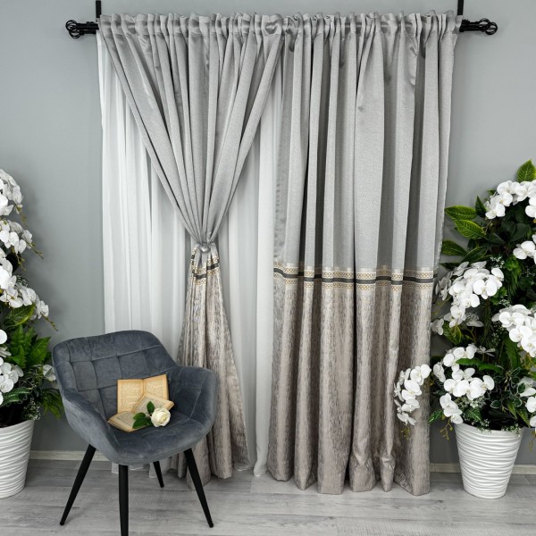 Set 2 Draperii Simplicity, tip panou 3 metri latime x 232cm inaltime, Rejansa pt. bara , Gri deschis [1]
