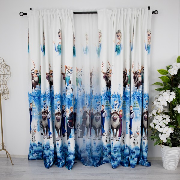  Set 2 Draperii Satinata pentru copii , Frozen- 200cm x 232cm , rejansa pt bara  [1]
