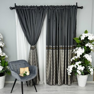 Set 2 Draperii Lines, Satinata, Texturata, Antracit cu Bej, 140cm latime x 260cm inaltime, cu tiv lat pt bara Set 2 Draperii Lines, Satinata, Texturata, Antracit cu Bej, 140cm latime x 260cm inaltime, cu tiv lat pt bara