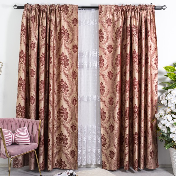 Draperie din Jacquard Satinat - 200cm x 205cm , Rejansa pt. bara , Bej - Grena [1]