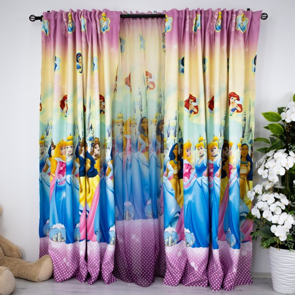Set 2 bucati Draperie Satinata pentru copii, printese, 100cm latime x 270cm inaltime, cu rejansa pentru sina [1]