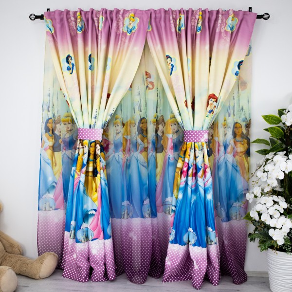 Set Perdea din Voal 3m latime x 2.7m inaltime si 2 bucati Draperie Satinata 1m latime x 2.7m inaltime, pentru copii, printese [1]