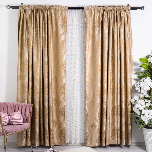 Set 2 draperii din Jacquard Satinat, 100x230cm, cu rejansa pentru sina, Bej Gold [1]