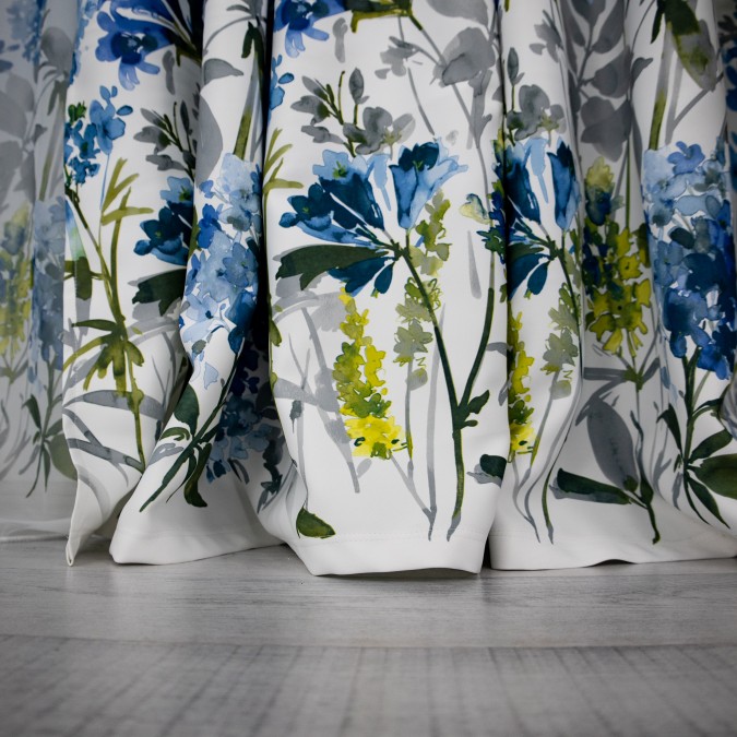 Draperie Satinata imprimata - LA COMANDA pe dimensiunile tale, flori albastre