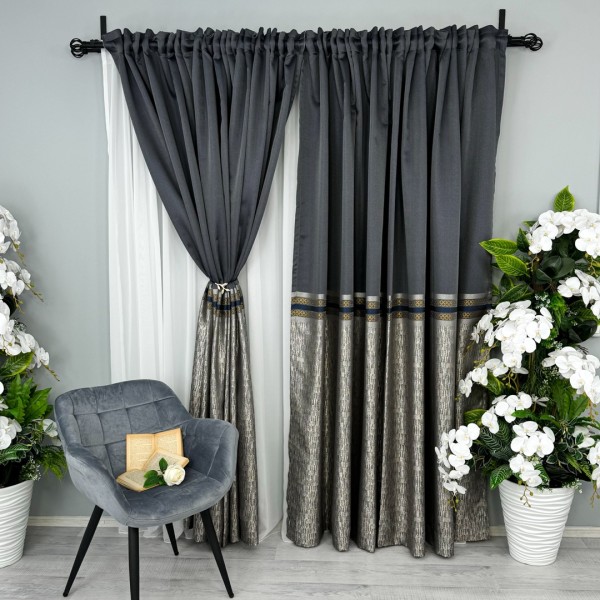 Set 2 Draperii Simplicity, tip panou 300cm latime x 232cm inaltime, rejansa pt. bara , Antracit cu Bej [1]