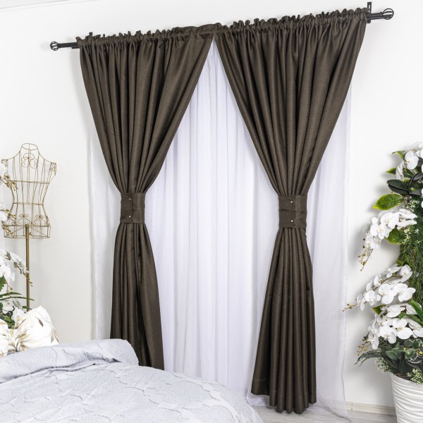  Set 2 Draperii tip Bob de Orez, Maro, 200cm latime x 230cm inaltime, cu rejansa pentru bara [1]