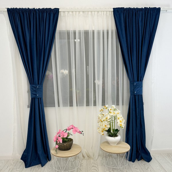 Set 2 Draperii Blackout din catifea Albastru, 140x240cm, cu tiv lat [1]