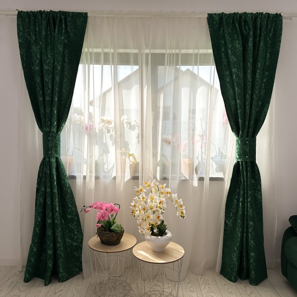 Set 2 draperii din Jacquard, 400x165cm, cu rejansa pentru sina, Verde Smarald [1]