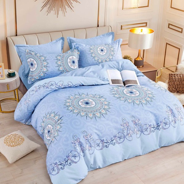 Lenjerie pat dublu,  FINET, 6 piese, Jojo Home, Bleu, flori [1]