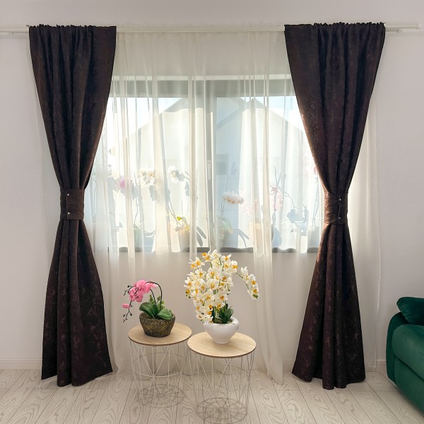 Set 2 Draperii din Jacquard, 200cm x 250cm, Rejansa pt. sina , Maro [1]