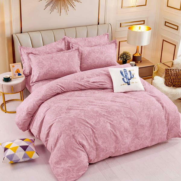 Lenjerie pat dublu,  FINET, 6 piese, Jojo Home, Pudra, model floral [1]