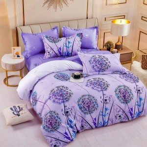 Lenjerie pat dublu,  FINET, 6 piese, cu ELASTIC, Jojo Home, Lila, papadii