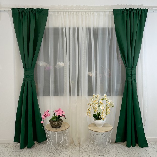 Set 2 draperii Blackout Satinata, 120x220cm, cu rejansa pentru bara, Verde Smarald [1]