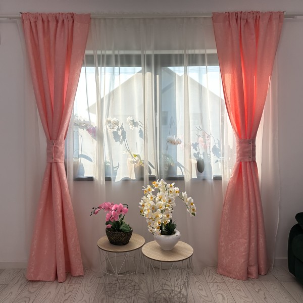 Draperie din Jacquard, 200x170cm, cu rejansa pt sina , Roz Somon [1]