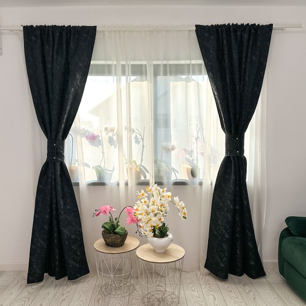 Set 2 draperii din Jacquard, Negru, 1m latime x 2m inaltime, cu rejansa pentru sina [1]