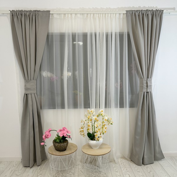 Set 2 Draperii Blackout Satinat, 120x232cm, cu rejansa pentru bara, Gri deschis [1]