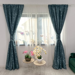 Set 2 draperii din Jacquard, 140x260cm, cu tiv lat pentru bara, Bleu