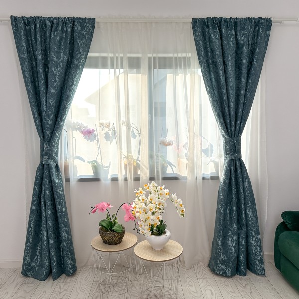 Set 2 draperii din Jacquard, 70x250cm, cu rejansa pentru bara, Bleu [1]