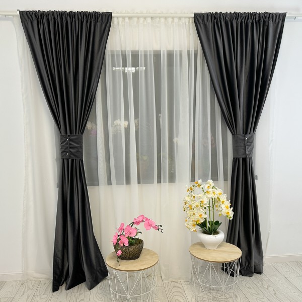 Set 2 Draperii Blackout din catifea Bej, 140x240cm, cu tiv lat [1]