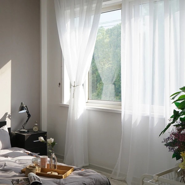 Set 2 perdele simple din matase - 2m latime x 2.5m inaltime, cu rejansa pentru SINA, Alb [1]