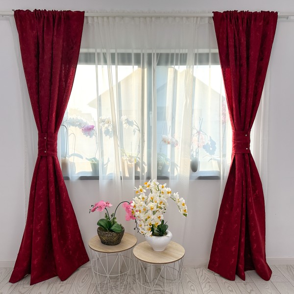 Set 2 draperii din Jacquard, 100x270cm, cu rejansa pt sina, Grena [1]