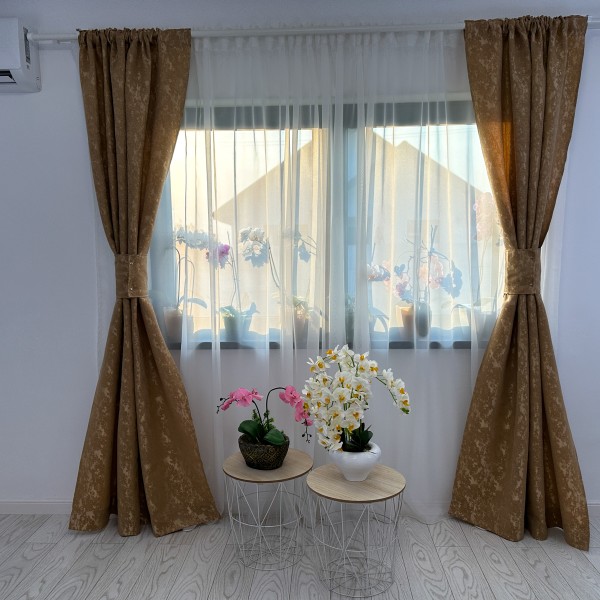 Set 2 draperii din Jacquard, 140x240cm, cu tiv lat, Mustar [1]