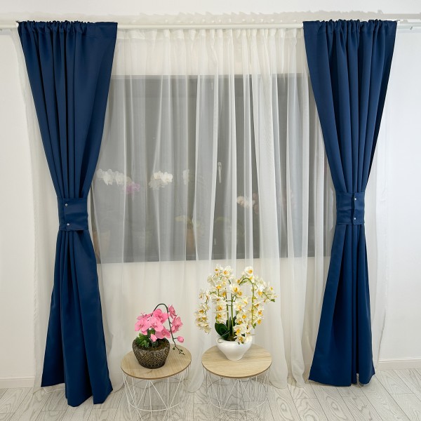 Set 4 Draperii Blackout Satinata - 1.40m latime x 2.35m inaltime , rejansa pt bara, Bleumarin [1]