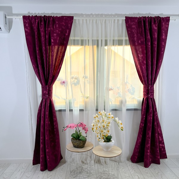 Set 2 draperii din Jacquard, 100cm latime x 220cm inaltime ,Rejansa pt. sina , Violet [1]